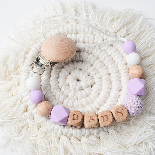 New Beech Wood Teether Beech Wood Letter BABY Silicone Octagonal Bead Cable Knit Chain Prevention