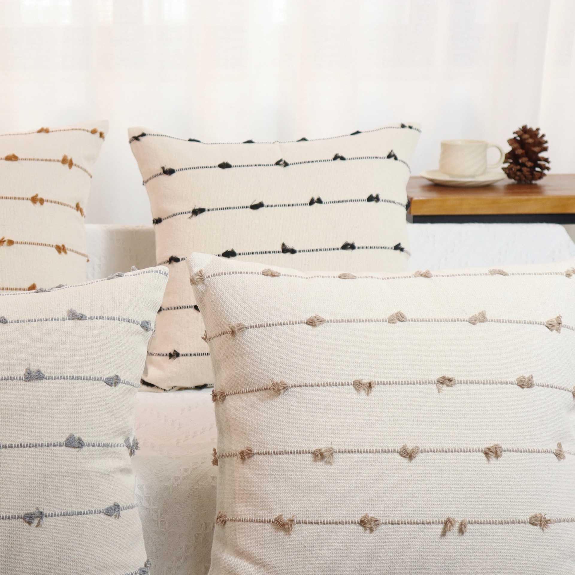 Modern Simple Cotton and Linen Cut Flower Pillow Case Striped Cushion Living Room Sofa Pillow Bedroom Decorative Cushion Pillow Case