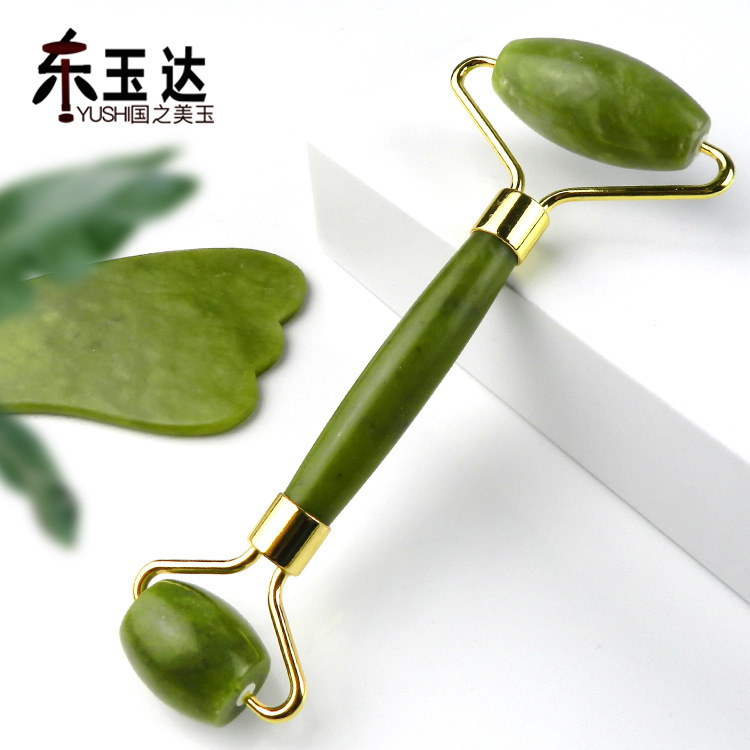 跨境批發天然玉石滾輪岫巖玉石滾輪刮痧板按摩套裝面部美容器