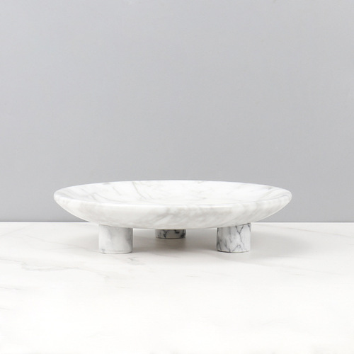 European Natural Marble Round Fruit Bowl Household Hotel Villa Living Room Coffee Table Dry Fruit Snack Plate Wholesale