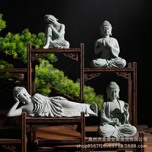新中式青砂石禅意卧佛释迦牟尼睡姿佛祖桌面园艺花卉茶室鱼缸摆件