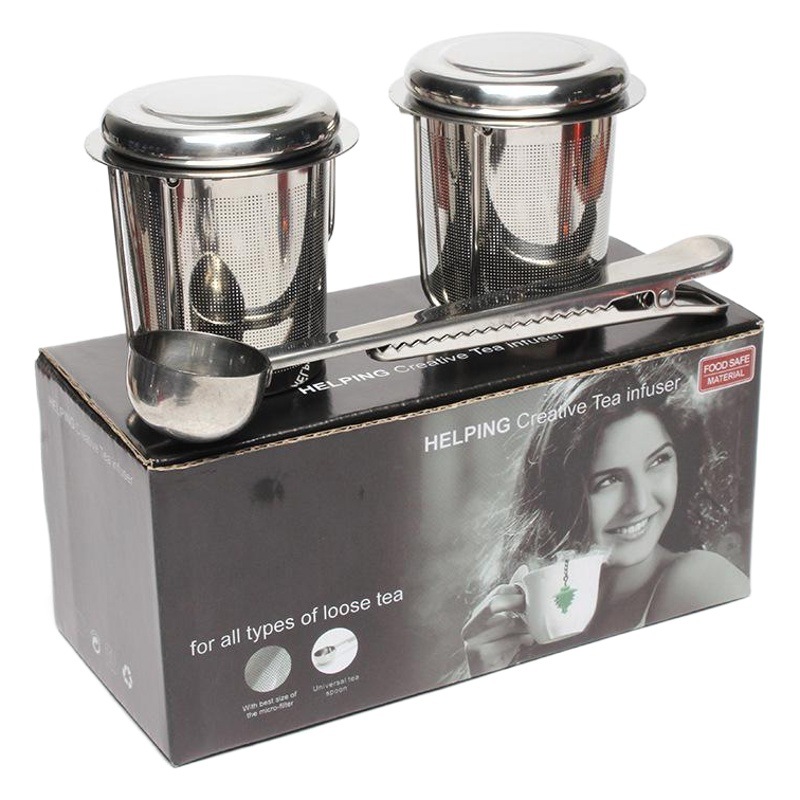 Suministro directo de fábrica de acero inoxidable 304 colador de té plegable fabricante de té de silicona colador de té cuchara de té traje en stock