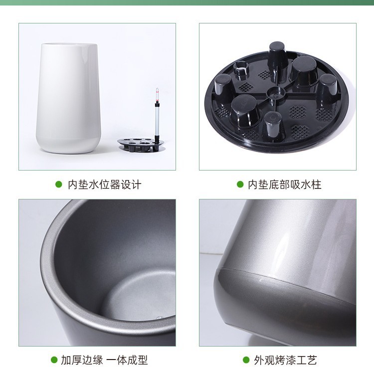 Laizhixiu auto-absorbente maceta redonda alto piso sala de estar pintura plástico auto-absorbente maceta fábrica al por mayor