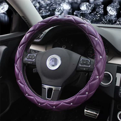 Direct Sales Amazon Car Diamond-Studded: Steering wheel cover - purple-36-38cm