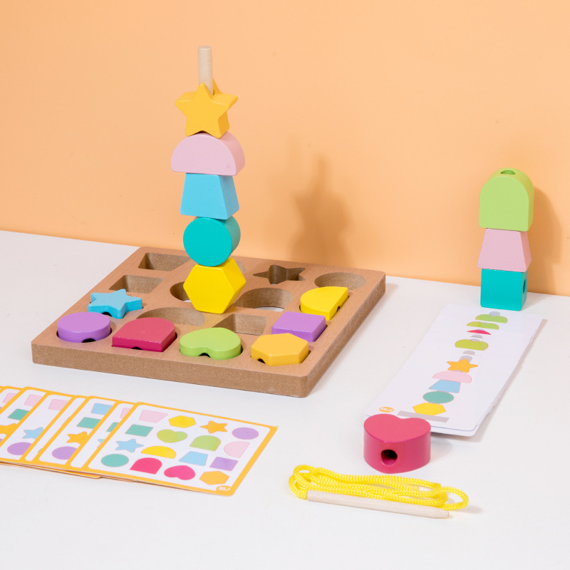 Rompecabezas tridimensional para dos personas contra bloques de construcción geométricos, color y forma, cognición, interacción entre padres e hijos, juguetes educativos para la educación temprana de los niños