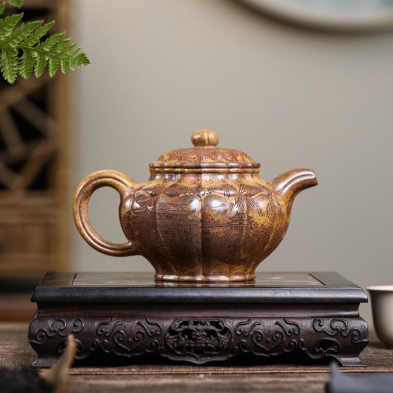 筋纹掇只 宜兴紫砂壶原矿段泥高温柴烧匠心手制精美紫砂茶壶茶具|undefined