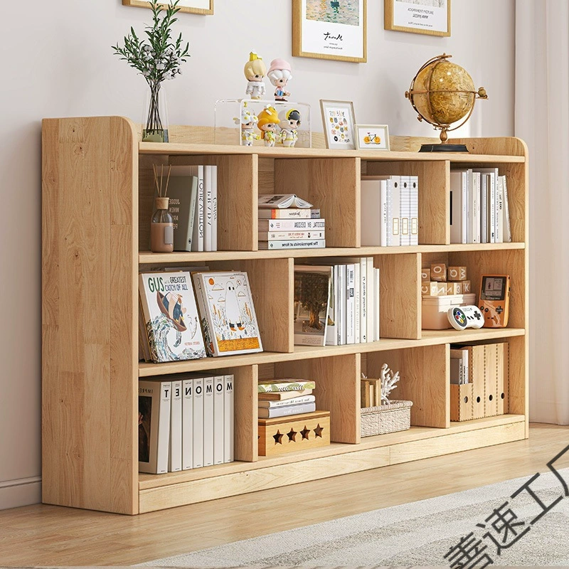 Книжная полка из цельного дерева, напольная стойка для хранения, балкон, дом, бесплатная комбинация, детский сад, шесть-восемь сеток, низкий шкаф для хранения школьных сумок