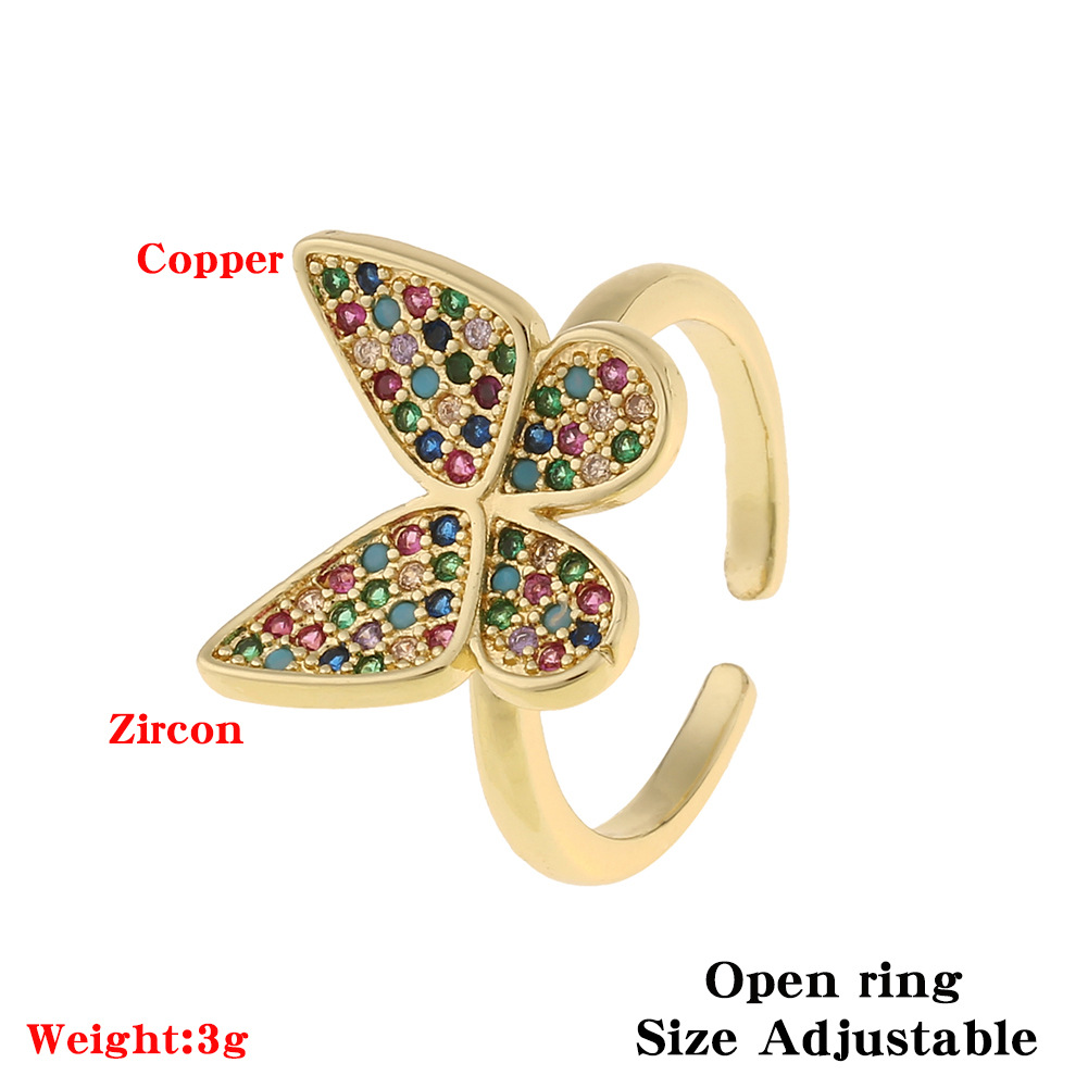 fashion copper microinlaid diamond butterfly adjustable opening ringpicture1