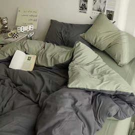 ins纯色磨毛简约奶油色四件套水洗棉四季学生宿舍三件套ins风