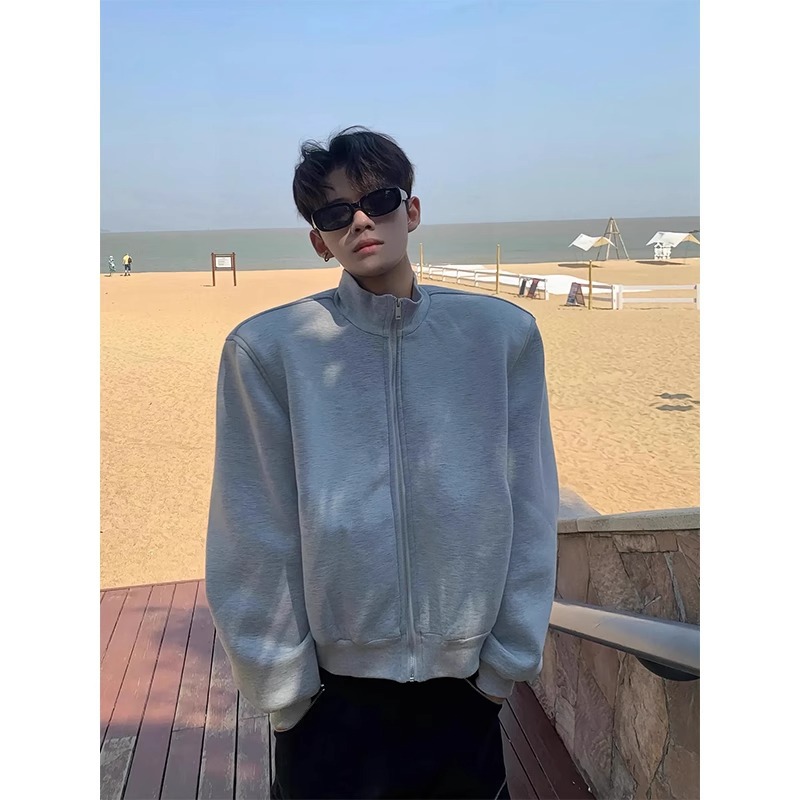 American Style cleanfit Pad Shoulder Jacket Men's Spring and Autumn New High-end Design Sense Profile Short Vertical Collar Flying Jacket