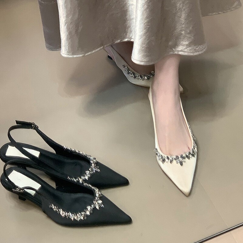 Chinese Pointed Hare High Heeled Shoes Women's 2025 Thin Heeled Bridesmaid Shoes Rhinestone Sandals