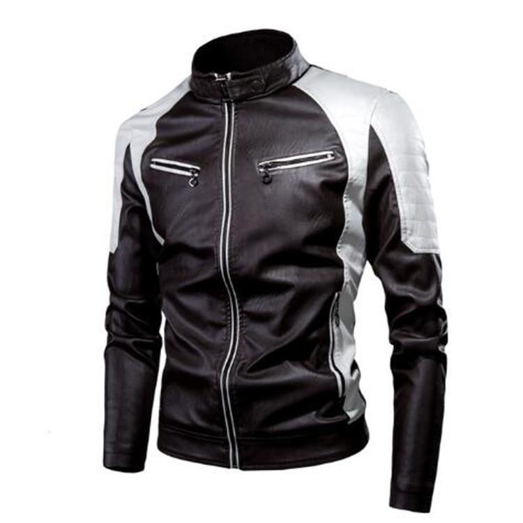 Invierno transfronterizo chaqueta de cuero de hombre de moda de empalme locomotora Amazon chaqueta de cuero retro chaqueta de cuero de hombre