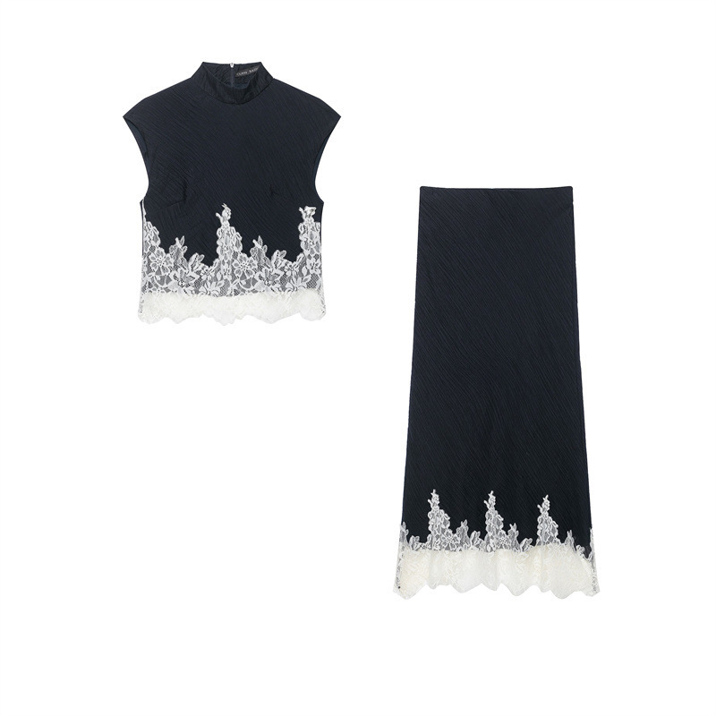 Foreign Trade 2026 Summer New Women's Fashion Slim Lace Patchwork Top 8741265 Midi Skirt 8741266 Foreign Trade 2026 Summer New Women's Fashion Slim Lace Patchwork Top 8741265 Midi Skirt 8741266