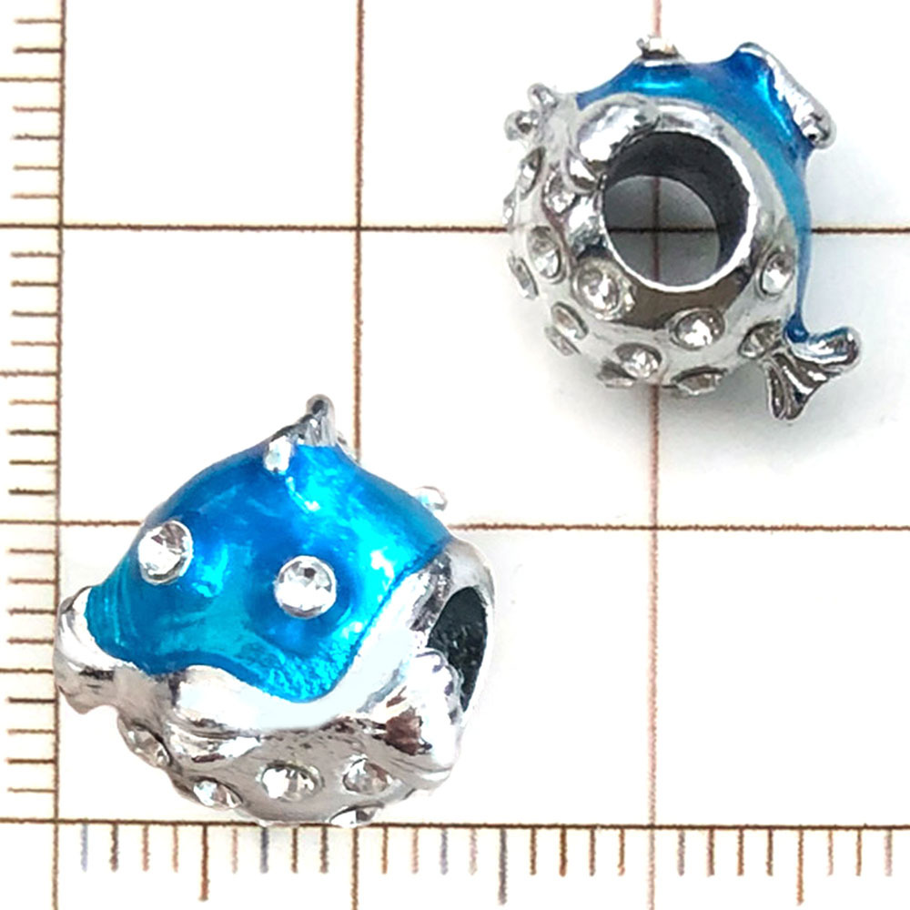 19826-YC-蓝色锌合金点钻河豚大孔珠14x12孔5mm