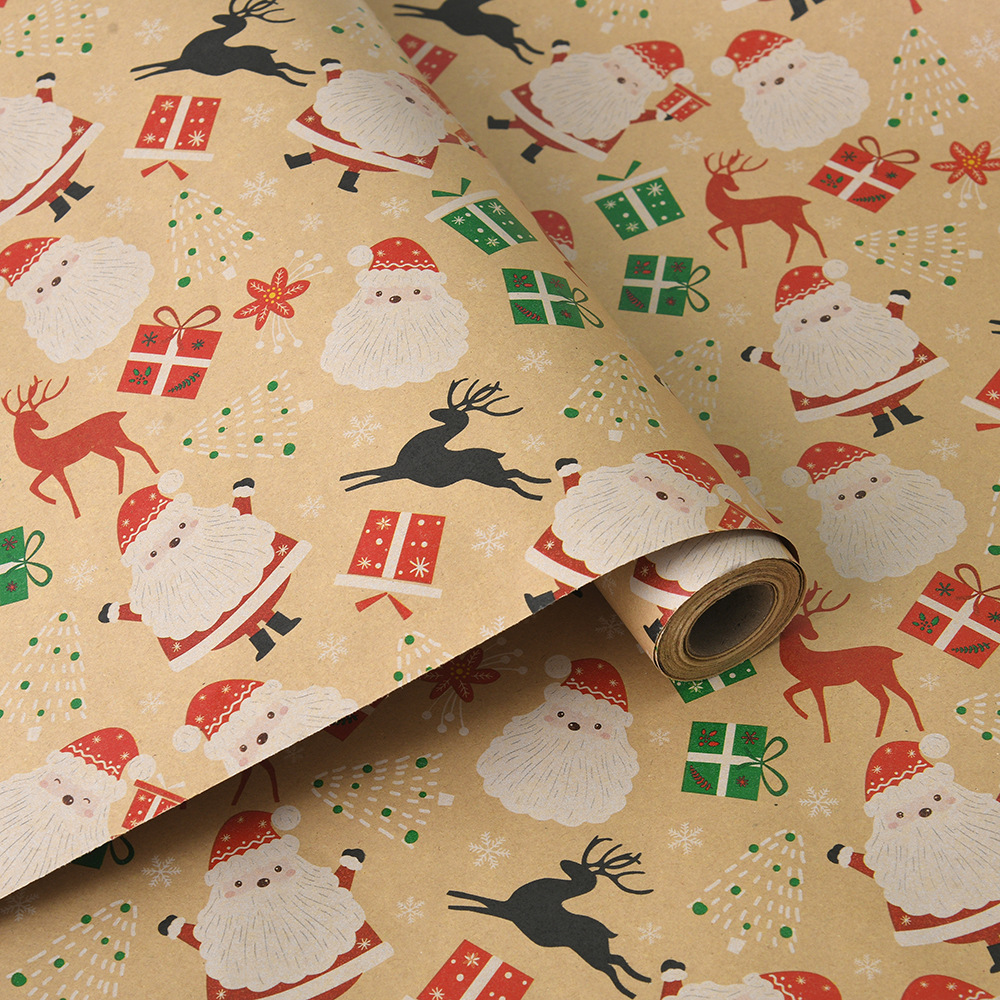 Venta caliente transfronteriza, rollo de gran tamaño, papel de regalo de Navidad, papel kraft retro, papel de regalo de Navidad, papel de regalo