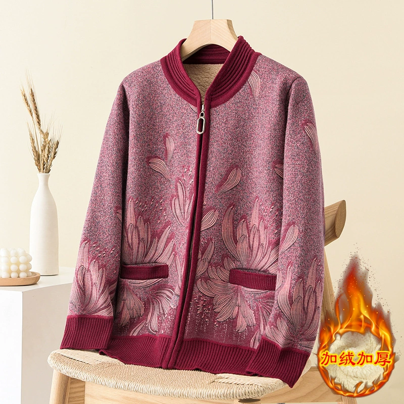 Бабушка осенний и зимний бархатный толстый свитер пальто пожилой мамы зимний теплый свитер кардиган топ