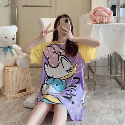 Camisón de comercio exterior del sudeste asiático pijamas de manga corta para mujer verano leche delgada Seda Falda cultural puesto de dibujos animados ropa para el hogar