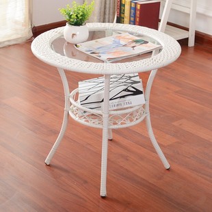 Small Coffee Table, Small Round Table, Rattan Leisure Tea Table, Side Table, Simple Modern Simple Home Balcony White Storage Table