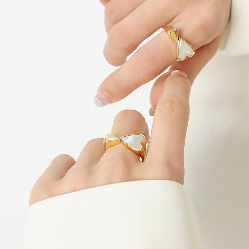 Francés nicho ins índice dedo anillo hueso conjunto anillo plano tamaño personalidad en forma de corazón blanco concha anillo par