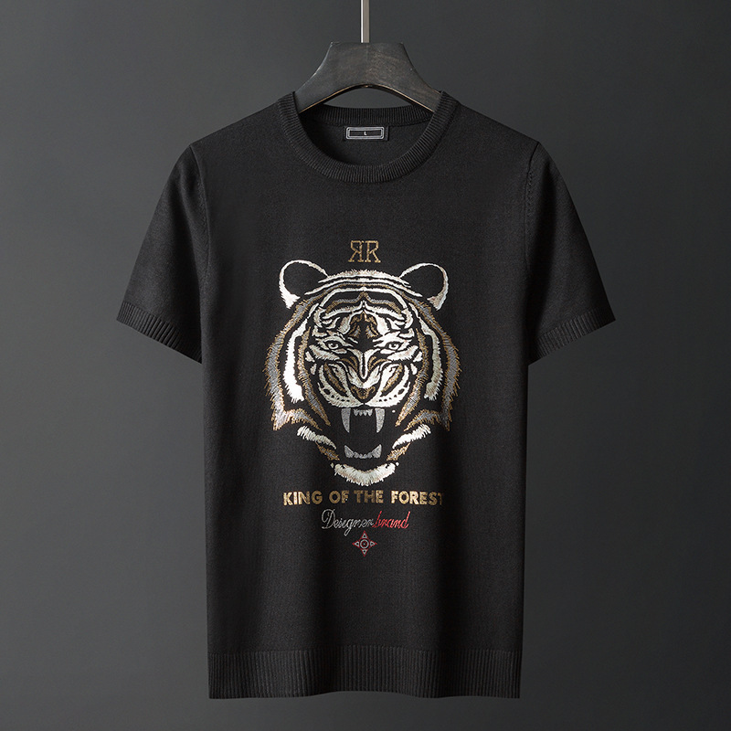 2024 New Autumn and Winter Men's Plus Size Knitwear Pullover Year of the Tiger Pure Color Round Neck Trendyy Bottoming Shirt Top