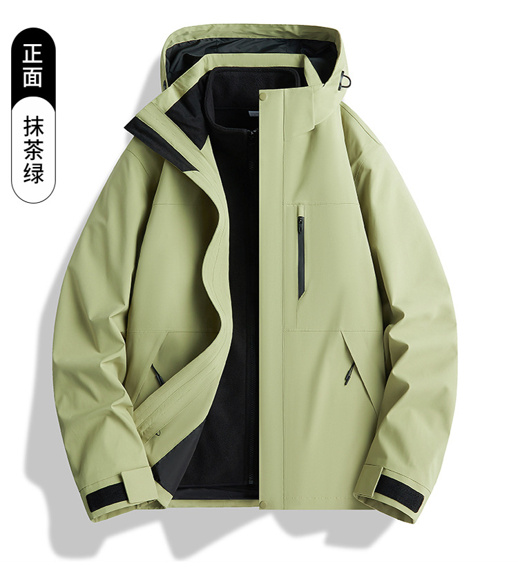 伯同風フルヒートシールアウトドアジャケット3in1、女性用取り外し可能防風防水、男性用登山服、ダウンジャケット