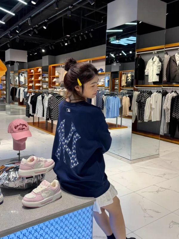 正确版MLB韩国潮牌老花系列运动休闲大logo男女同款宽松圆领卫衣|undefined