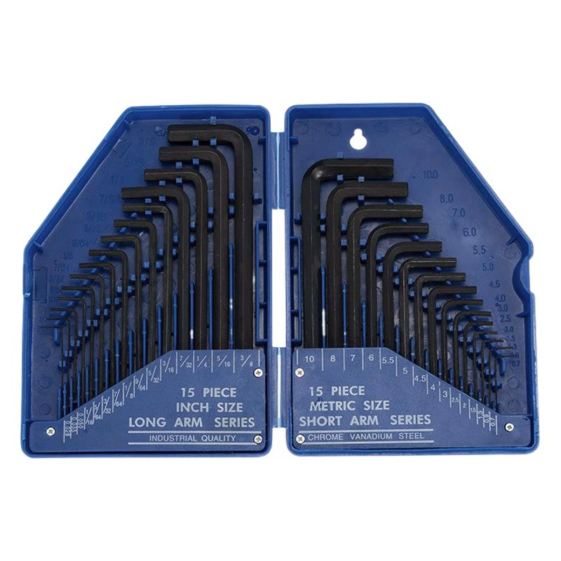 Удлиненный костюм с плоской головкой британского производства из 30 предметов, шестигранный полированный черный гаечный ключ, костюм из хромованадиевой стали L-типа