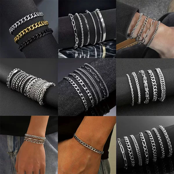 304 Stainless Steel Bracelet, Popular Cross-Border Men's Bracelet Necklace, Cuban Chain, Fashionable Versatile Set of Accessories