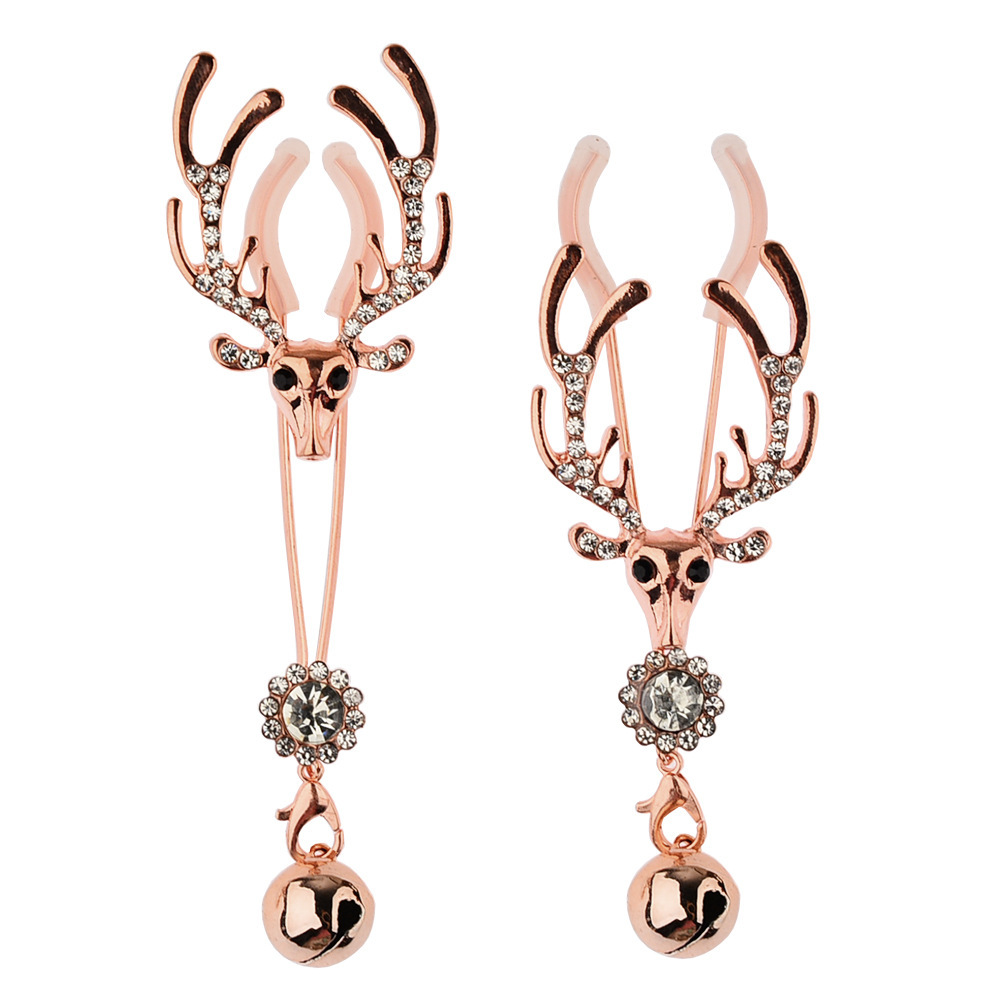 鹿头夹+玫瑰金小铃铛