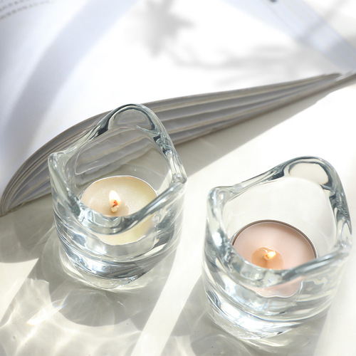 Japanese style small fresh ins wavy edge glass candlestick Nordic style simple romantic desktop decoration candle cup ornaments