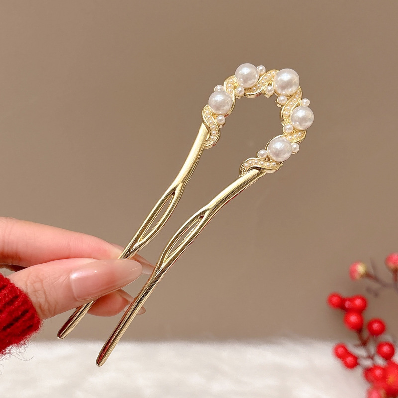 Nuevo estilo chino en forma de U pinzas de cabello de chicas bola de cabeza máquina de cabello insertado peine de alta sensación de cabeza trasera pinzas fijas