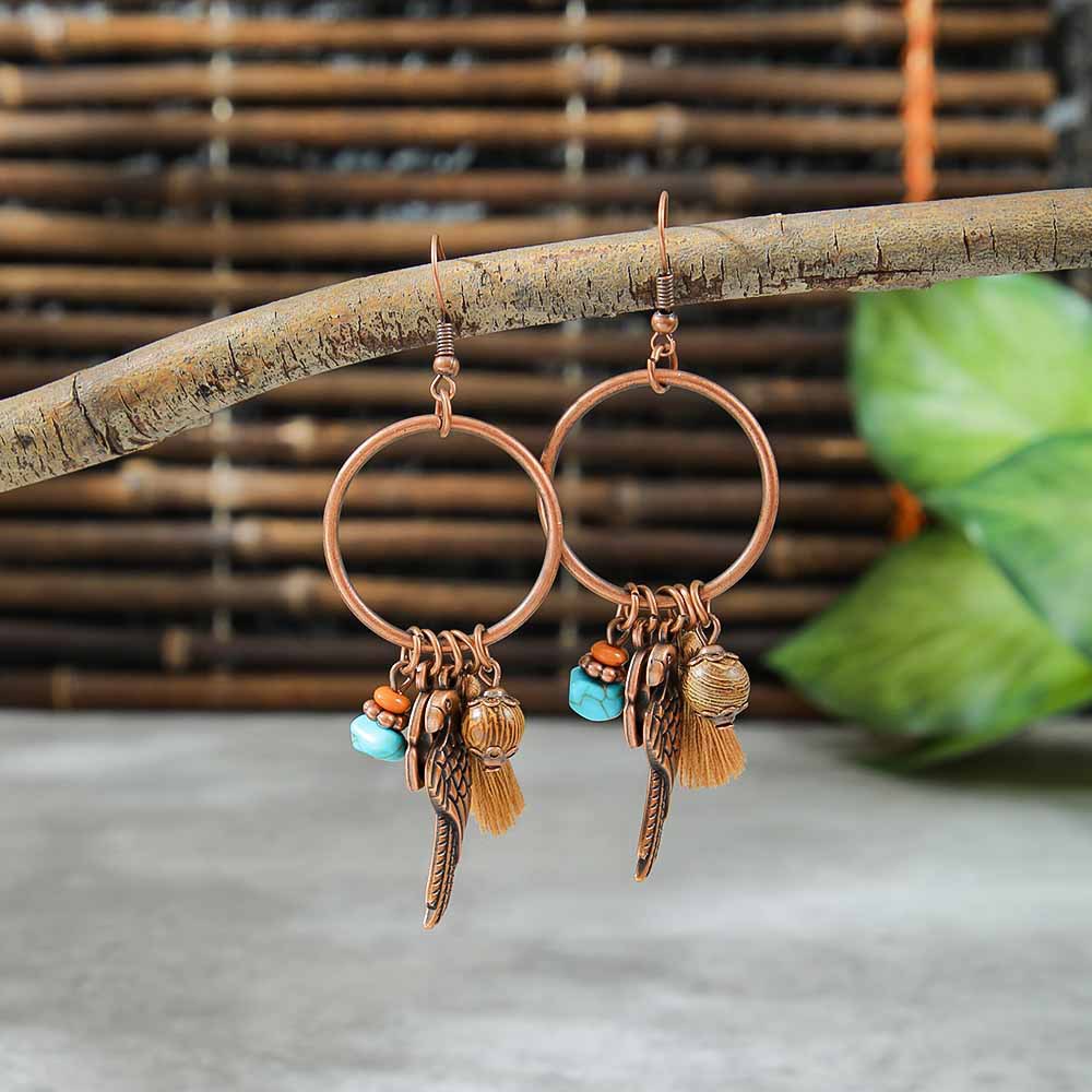 Bohemia Dream Catcher borla pendientes collar de madera estilo étnico largo borla colgante accesorios suéter cadena