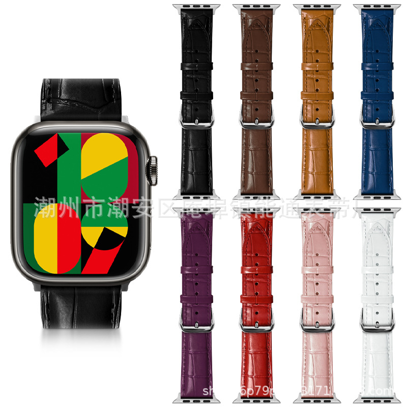 Bamboo pattern two-layer cowhide suitable for applewatch watch strap genuine leather smart watch strap accessories factory wholesale