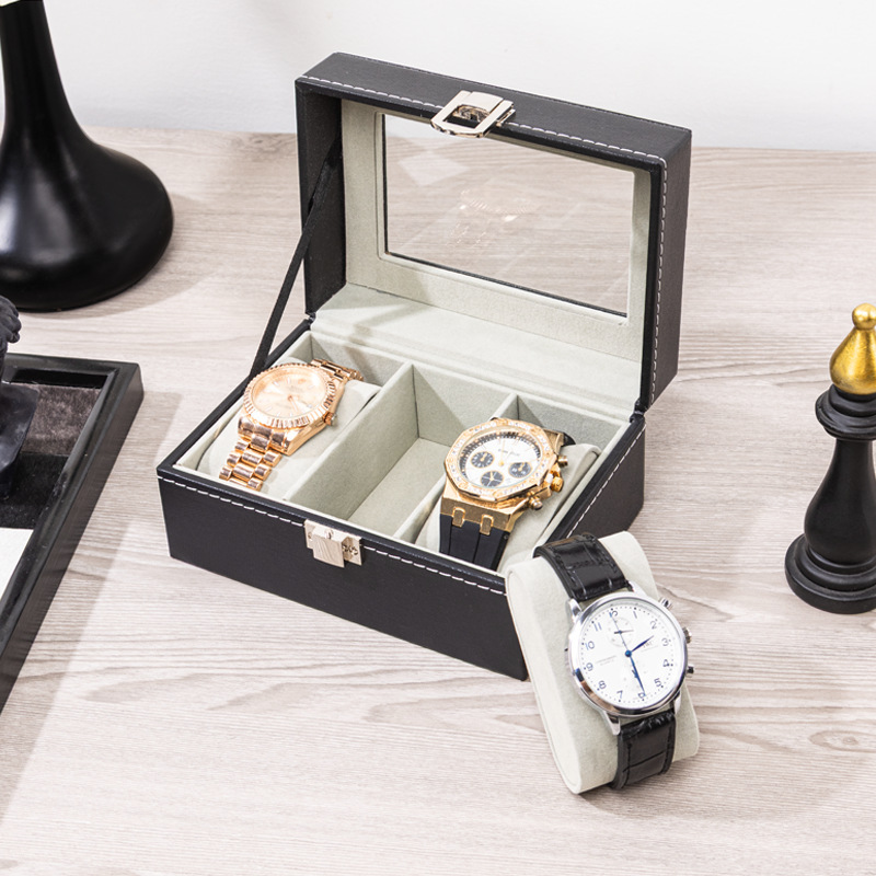Watch Box 3-Digit Watch Storage Box Bracelet Bracelet Display Box Transparent Window Watch Collection Portable Watch Box