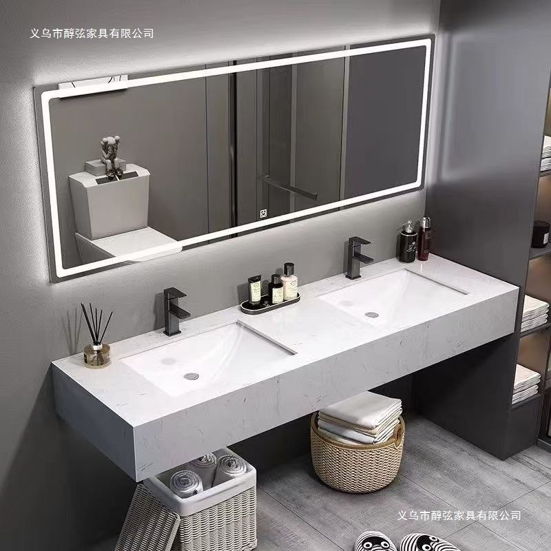 Modern Simple Marble Double Basin Washbasin Integrated Bathroom Cabinet Combination Public Toilet Washbasin