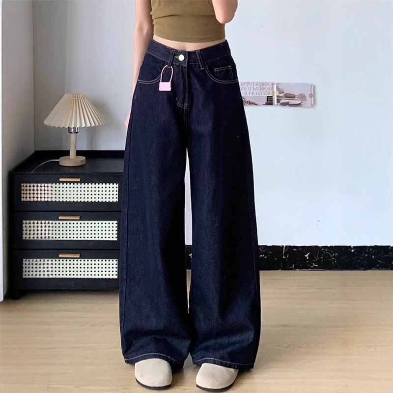 Plus-Size High-Waisted Straight-Leg Jeans for Women 2025 Spring/Summer, Loose Fit for Pear-Shaped Body, Slimming Wide-Leg Floor-Length Pants Plus-Size High-Waisted Straight-Leg Jeans for Women 2025 Spring/Summer, Loose Fit for Pear-Shaped Body, Slimming Wide-Leg Floor-Length Pants