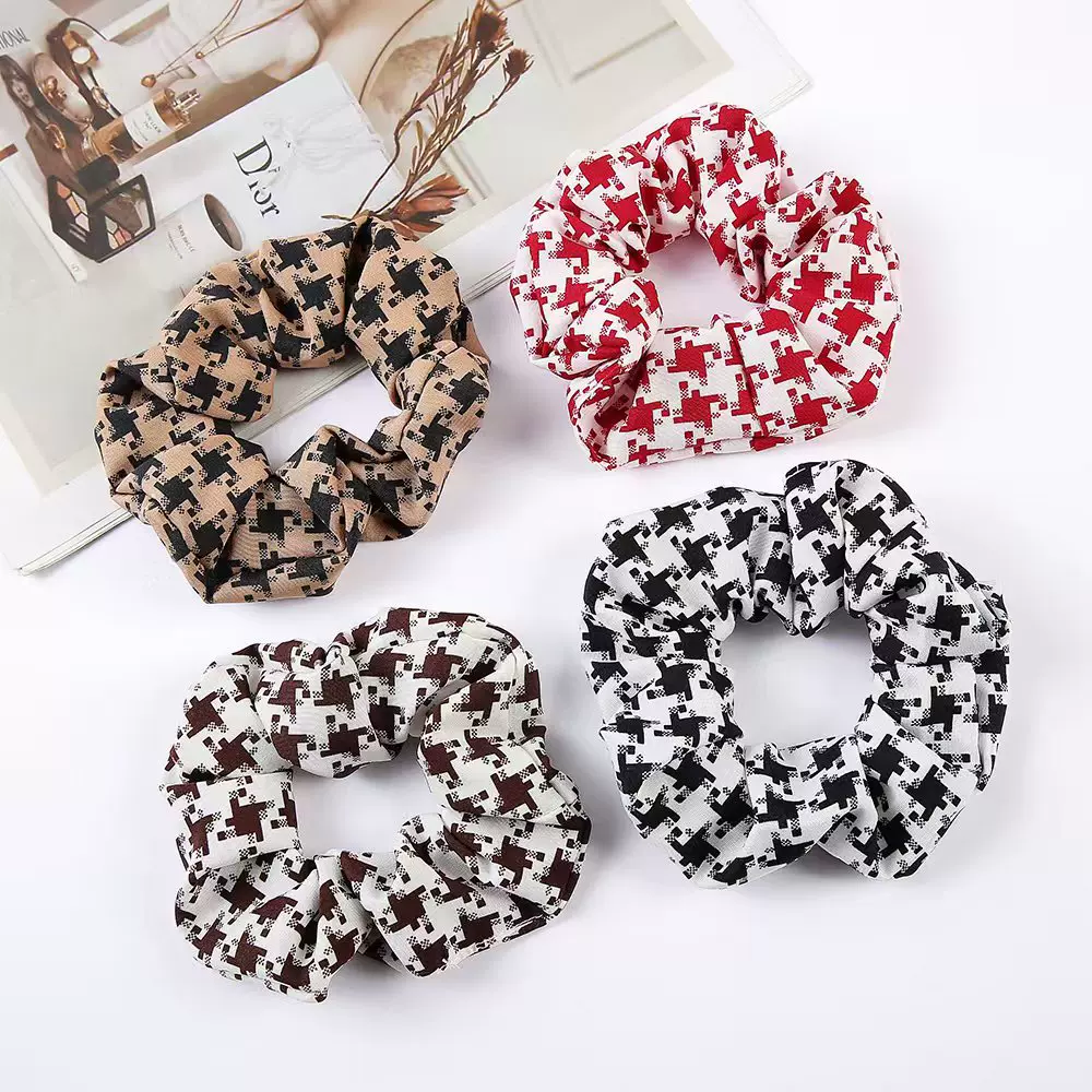 新款千鸟格头绳大肠发圈女ins菜色扎头发皮筋 简约气质文艺大肠圈