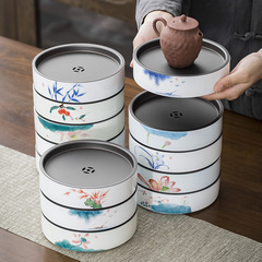 Underglaze color hand-painted mutton-fat jade porcelain pot with stem infusion table ceramic kung fu tea set pot tray tea tray tea ceremony accessories