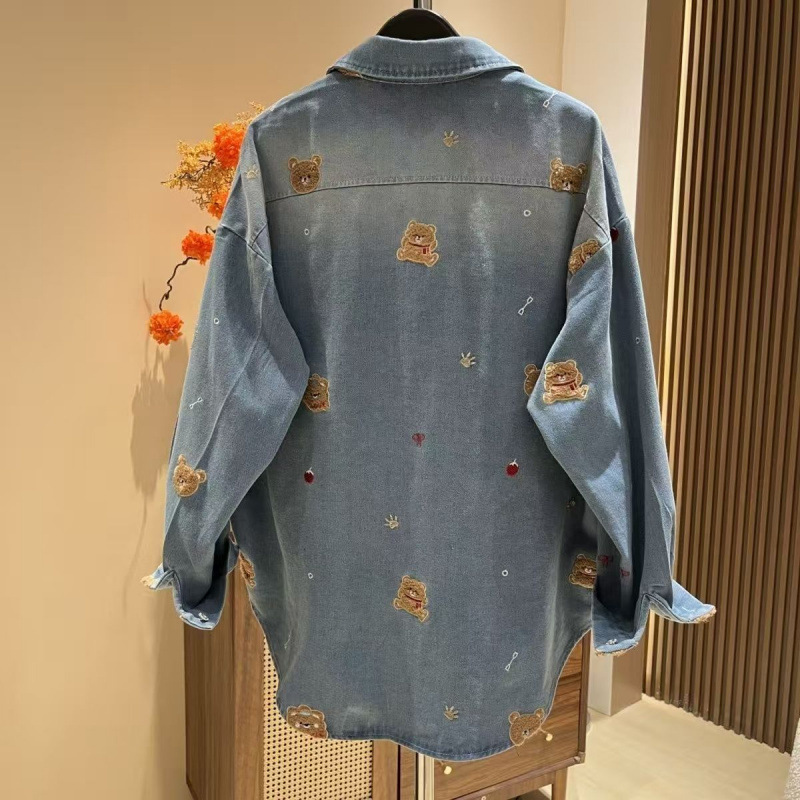 Solapa diamante caliente versión suelta de la chaqueta vaquero de oso grande temporada 2026 estilo extranjero ocio manga larga con camisa de mujer