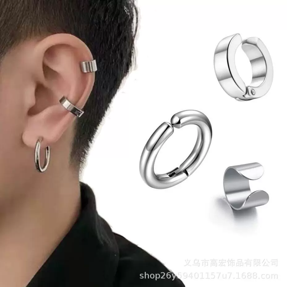 跨境无耳洞耳夹三件套光面耳骨夹 男女简约时尚耳环批发 配饰耳饰