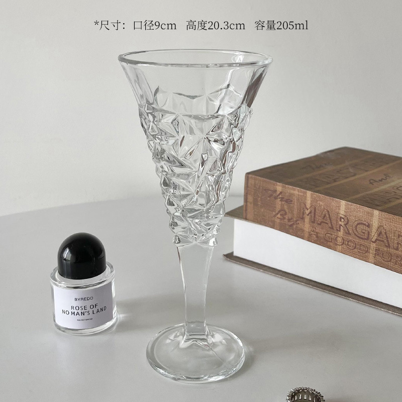 Taza de champán en relieve retro estilo ins francés copa de vidrio copa de vino tinto copa de jugo copa de bebida bar KTV