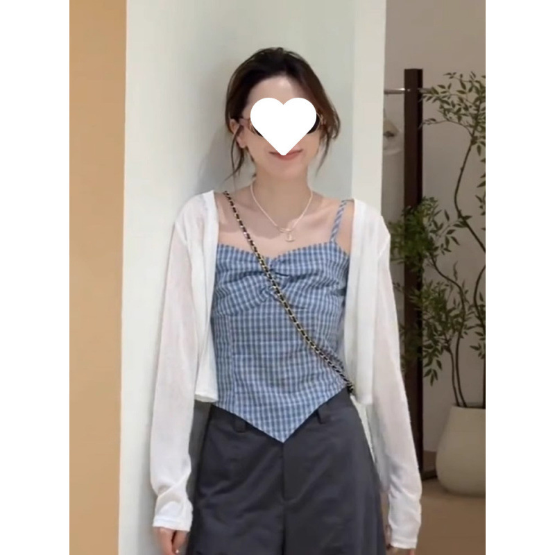 法式气质简约穿搭女装2025新款爆款防晒开衫吊带减龄阔腿裤三件套|undefined