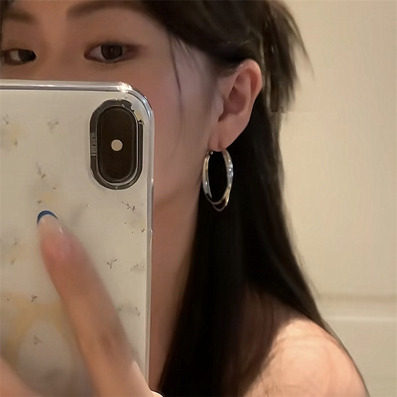 金属双层圈圈耳环女轻奢高级感气质大耳圈圆圈耳钉素圈耳饰耳扣|undefined