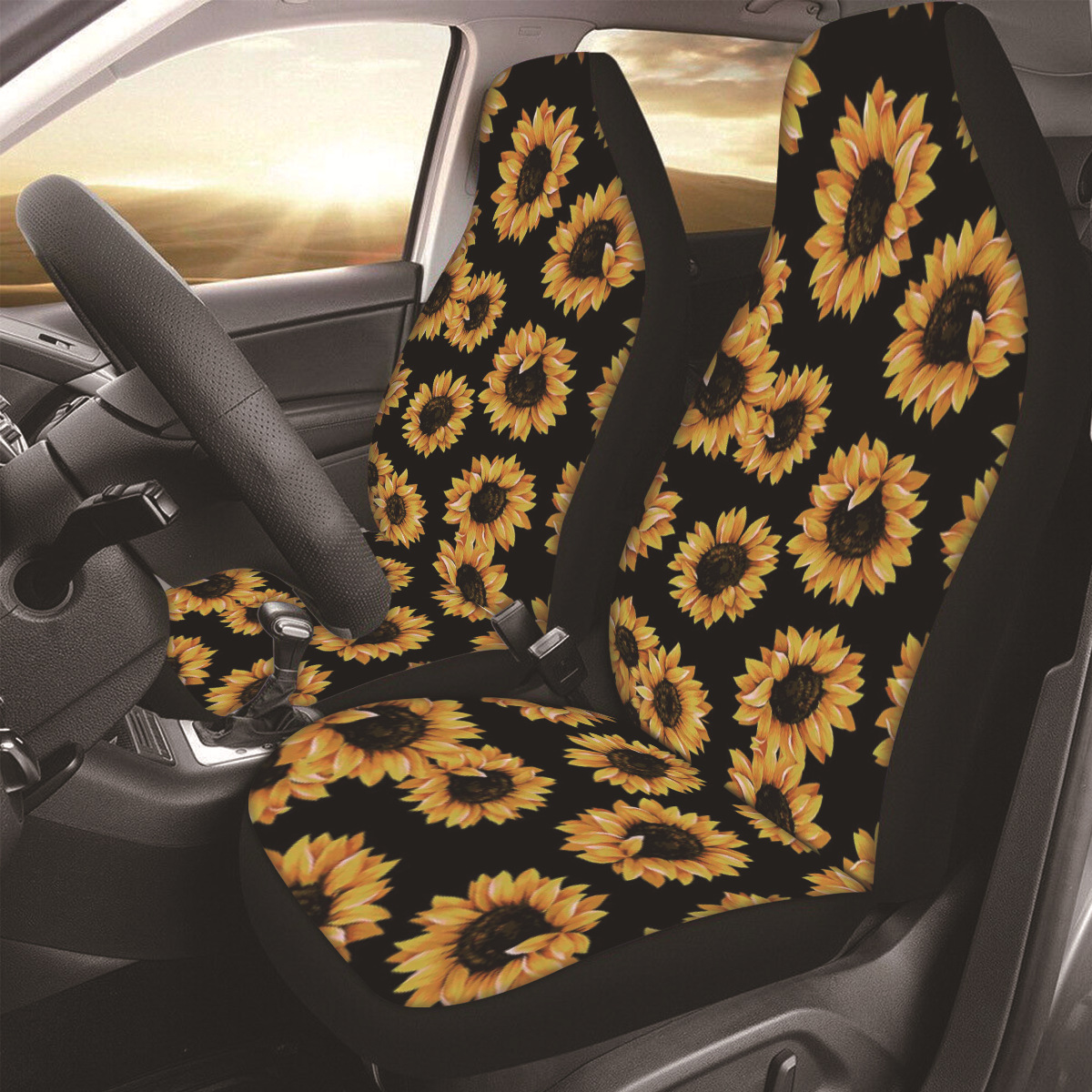 Industrial and Trade Cross-Border Best-Selling Ice Silk Elastic Printed Sunflower Car Universal Seat Cover Seat Cover Thin Seat Cushion