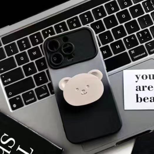 Ventana de sensación de la piel-TPU gris degradado negro + soporte de metal oso LF