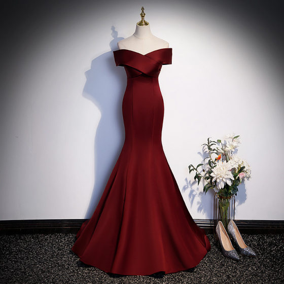 wine red Fishtail Evening Dress Summer Solo Vocal Art Examination Toast Dress Annual Meeting Host One-Shoulder Light Wedding Dress