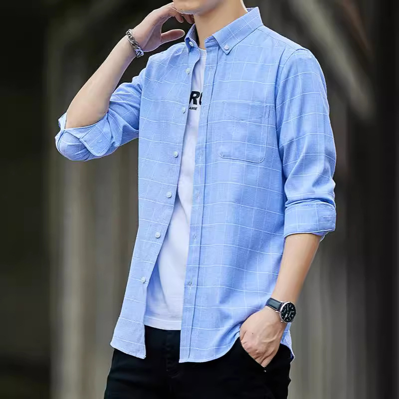 Camisas para hombres, estilo de primavera y verano Oxford, estilo de moda para hombres, estilo de alta gama, hombres coreanos, viajes de negocios delgados, todo fósforo