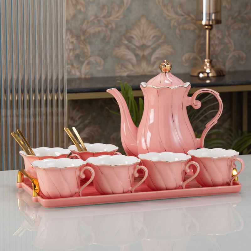 Nórdico de oro ligero lujoso Feng Shui conjunto de tazas de cerámica hervidor de agua set de regalos con bandeja transfronteriza