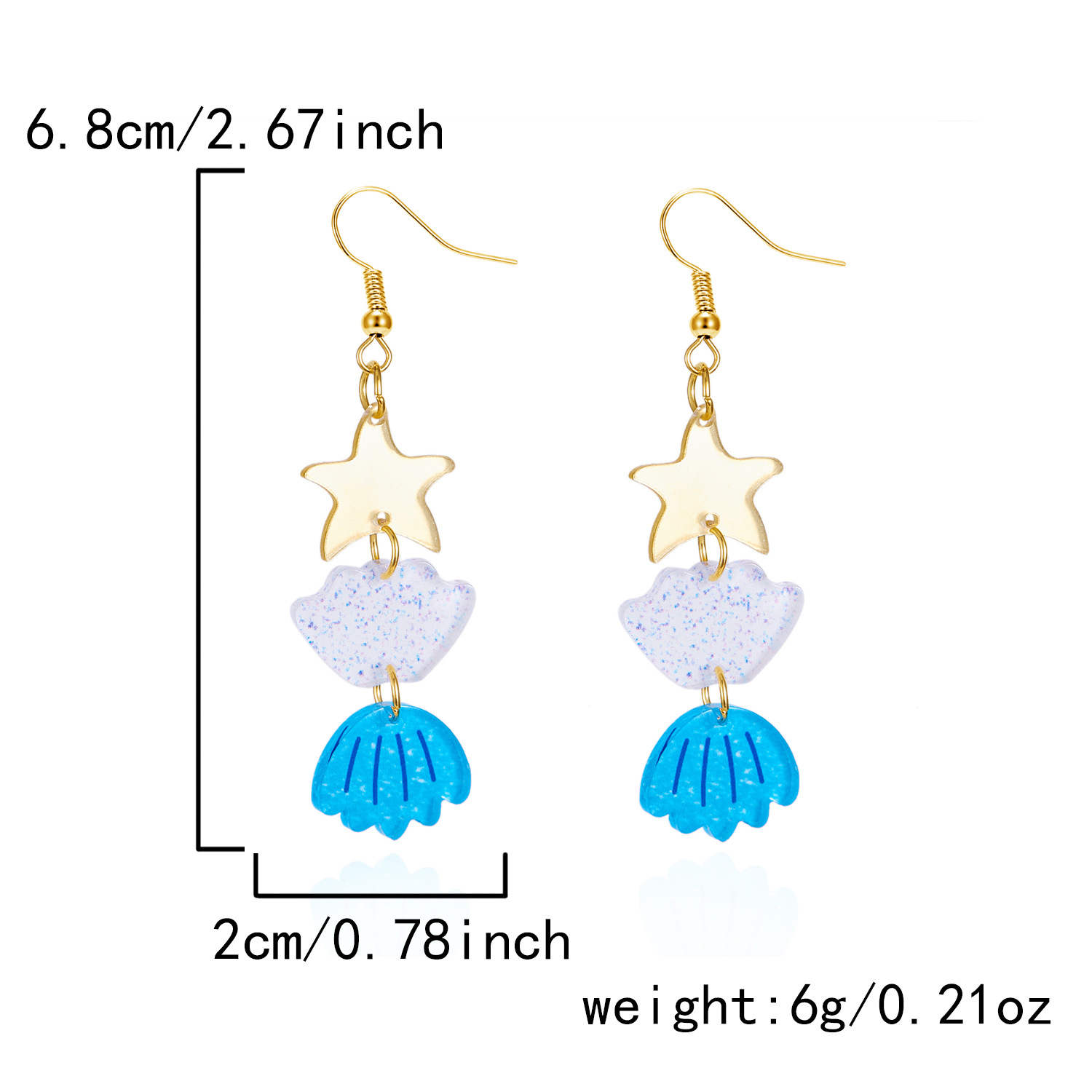 11g Weight Alloy Ear Needle Material Drop Earrings Classification 1 Pair Quantity Holiday, Daily Occasion Acrylic Material Starfish Pattern Spring&Summer Season Women's Gender Plating Design Vacation, Classic Style Style 1 Pair Vacation Classic Style Starfish Plating Acrylic Drop Earrings 16