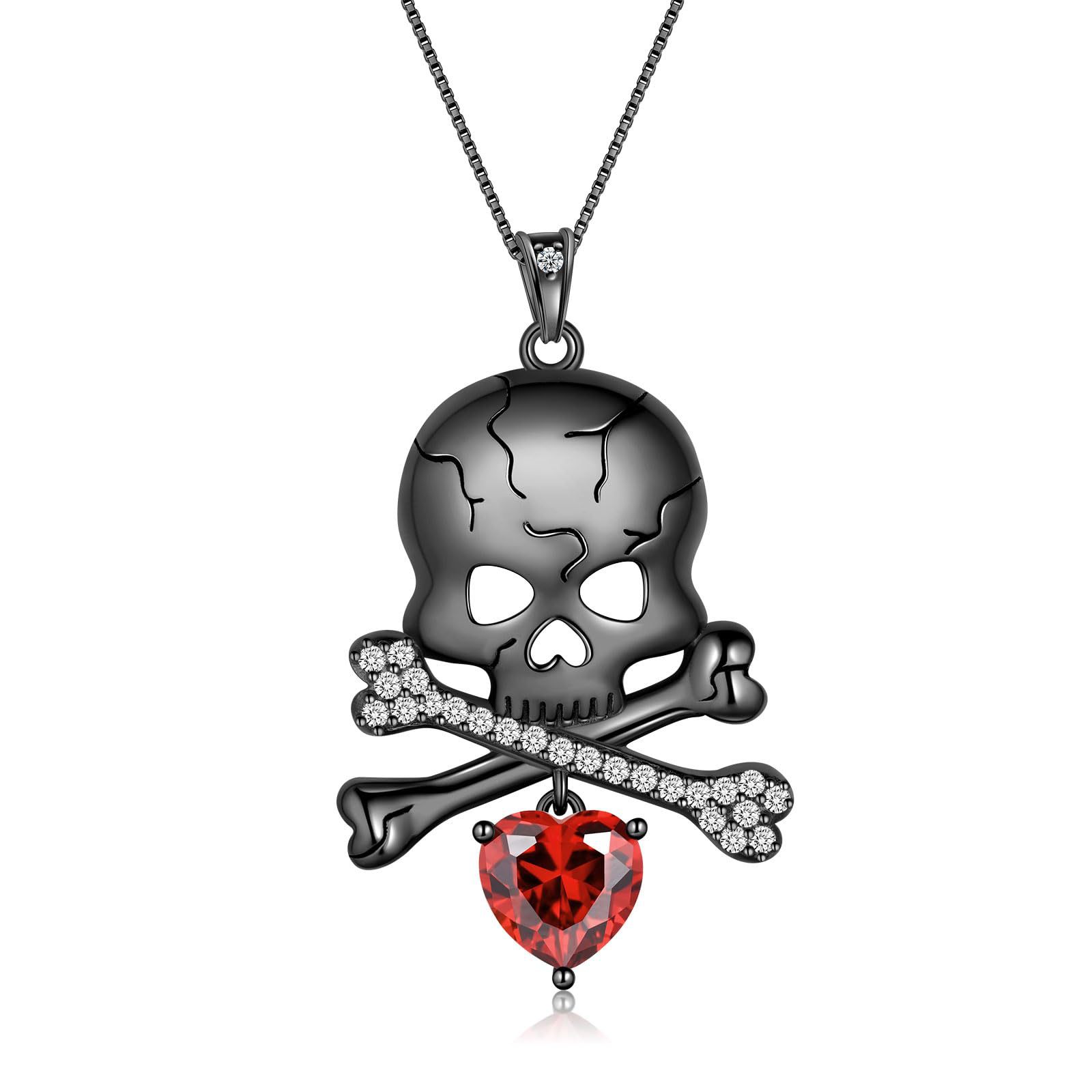 Halloween Skull With Diamond Heart Funny Pendant Holiday Accessories Gothic Men's And Women's Collarbone Chain Fashion Necklace_voghion.com